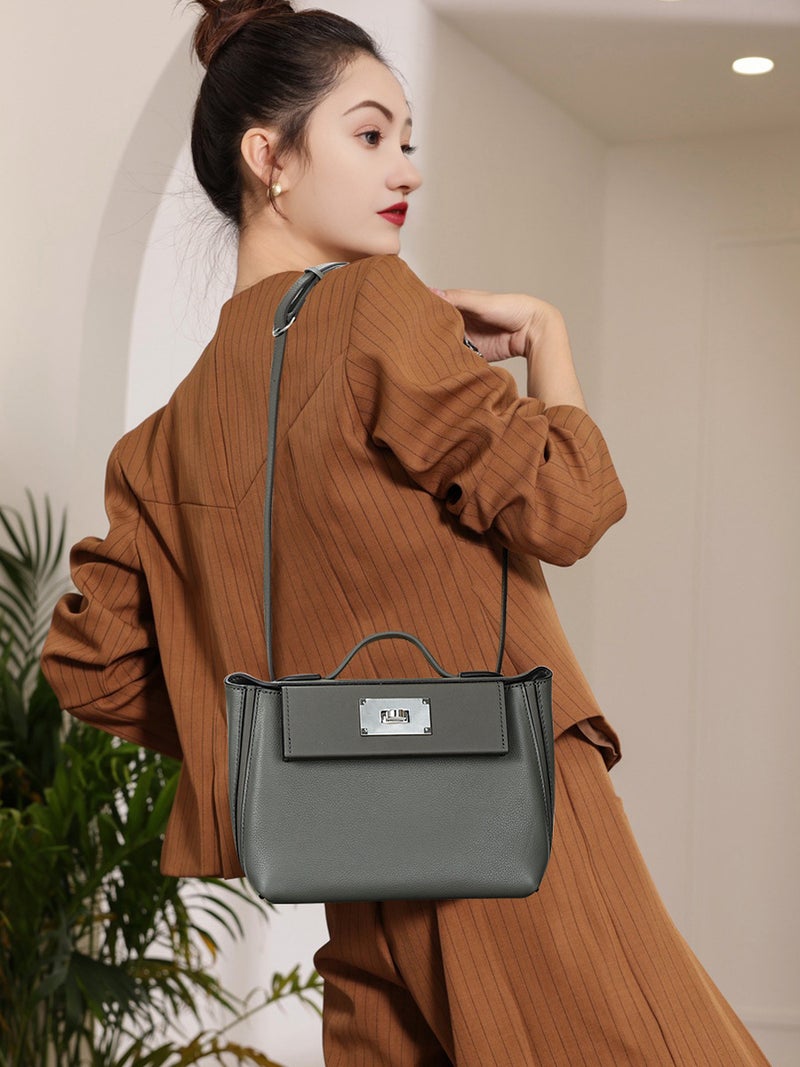 Temperament Genuine Leather Kelly Bag – Small Crossbody Women's Shoulder Bag - Image 3
