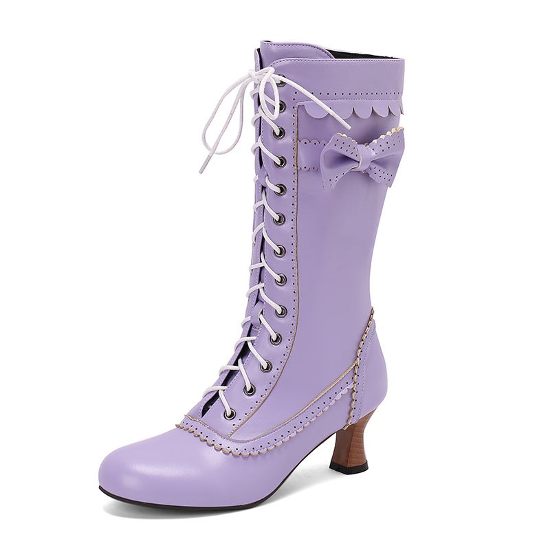 Sweet Bow With 40-50 Plus Size Burned Flower In Knights Boots Women - Image 1
