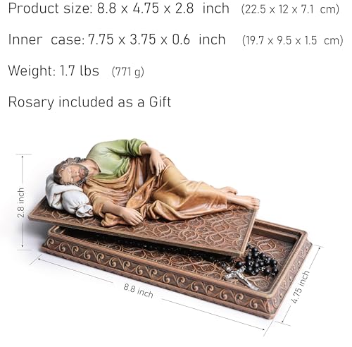 BC BUILDCLASSIC BC Catholic Sleeping St.Joseph Statue, with Case Base, Patron Saint Religious Figure Gift, Holder for Rosary, Inspirational Home Decor 8.8 inches L, Handmade by Buildclassic (Full Color) - Image 2