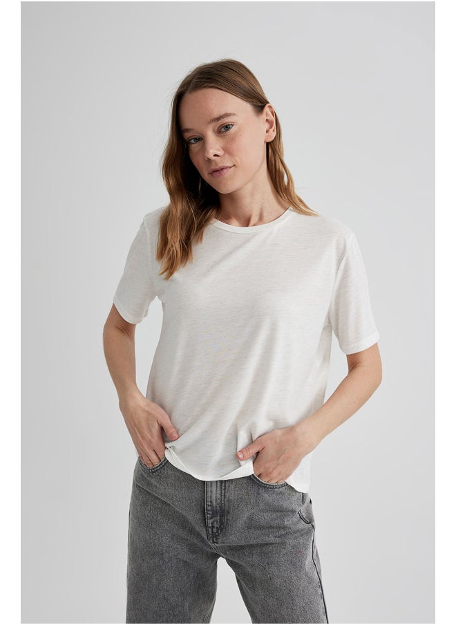 DeFacto - Woman Relax Fit Crew Neck Knitted Short Sleeve T-Shirt - Image 1