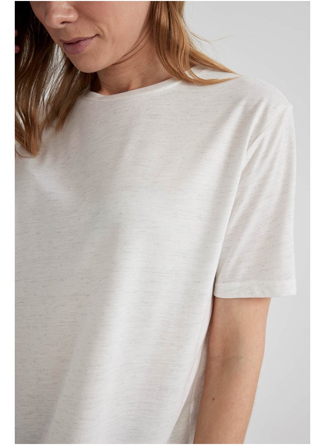 DeFacto - Woman Relax Fit Crew Neck Knitted Short Sleeve T-Shirt - Image 1