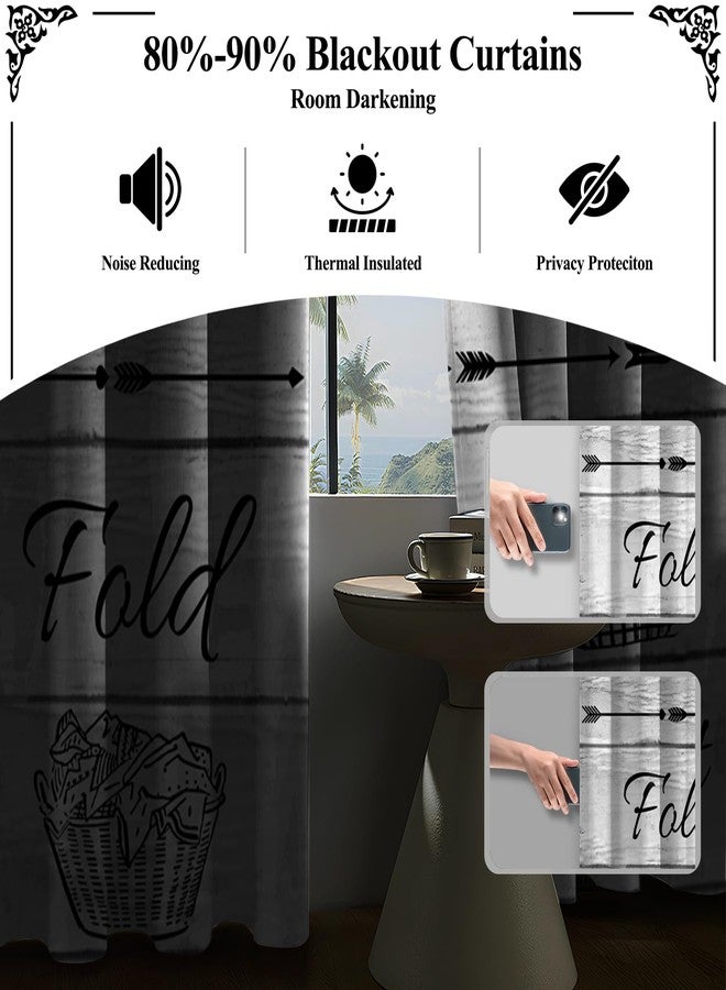 CSFOTO Gray Black Line Blackout Curtains 2 Panels Wash Dry Fold Repeat Laundry Steps Cartoon Painting Pattern Decorative Curtains for Laundry Bathroom, Thermal Insulated Noise Reduction, 42x84 Inches - Image 3