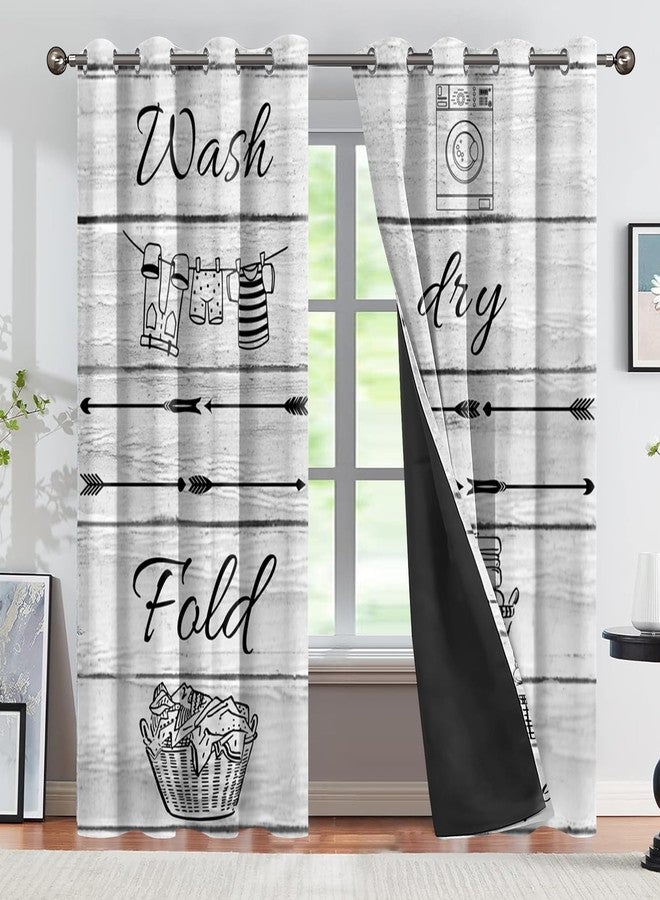CSFOTO Gray Black Line Blackout Curtains 2 Panels Wash Dry Fold Repeat Laundry Steps Cartoon Painting Pattern Decorative Curtains for Laundry Bathroom, Thermal Insulated Noise Reduction, 42x84 Inches - Image 1
