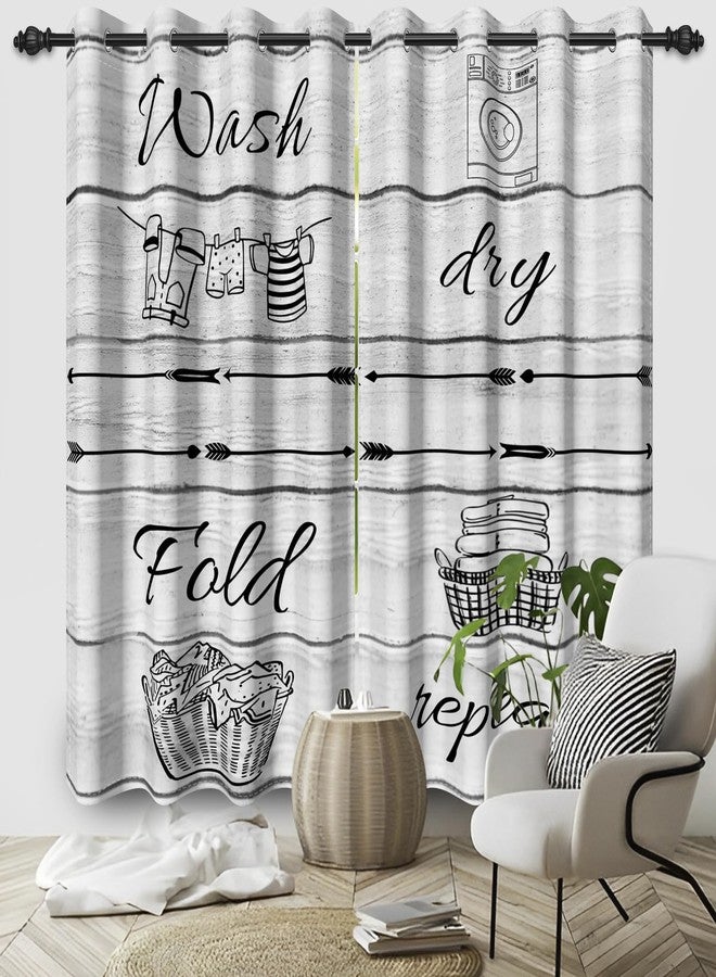 CSFOTO Gray Black Line Blackout Curtains 2 Panels Wash Dry Fold Repeat Laundry Steps Cartoon Painting Pattern Decorative Curtains for Laundry Bathroom, Thermal Insulated Noise Reduction, 42x84 Inches - Image 2