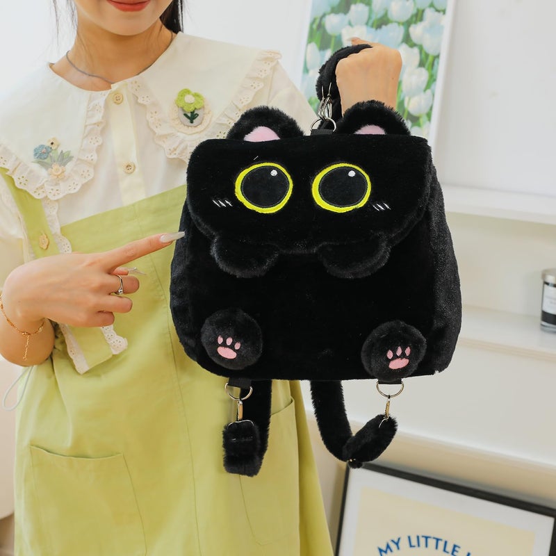 Ueeksry Cute Plush Black Cat Backpack, Plush Cat Bag, Stuffed Animal Backpack, Shoulder Bag Crossbody Bag, Cute Cartoon Bag for Women - Image 3