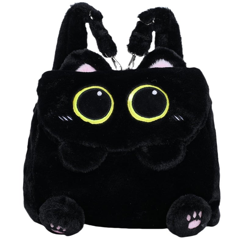 Ueeksry Cute Plush Black Cat Backpack, Plush Cat Bag, Stuffed Animal Backpack, Shoulder Bag Crossbody Bag, Cute Cartoon Bag for Women - Image 1