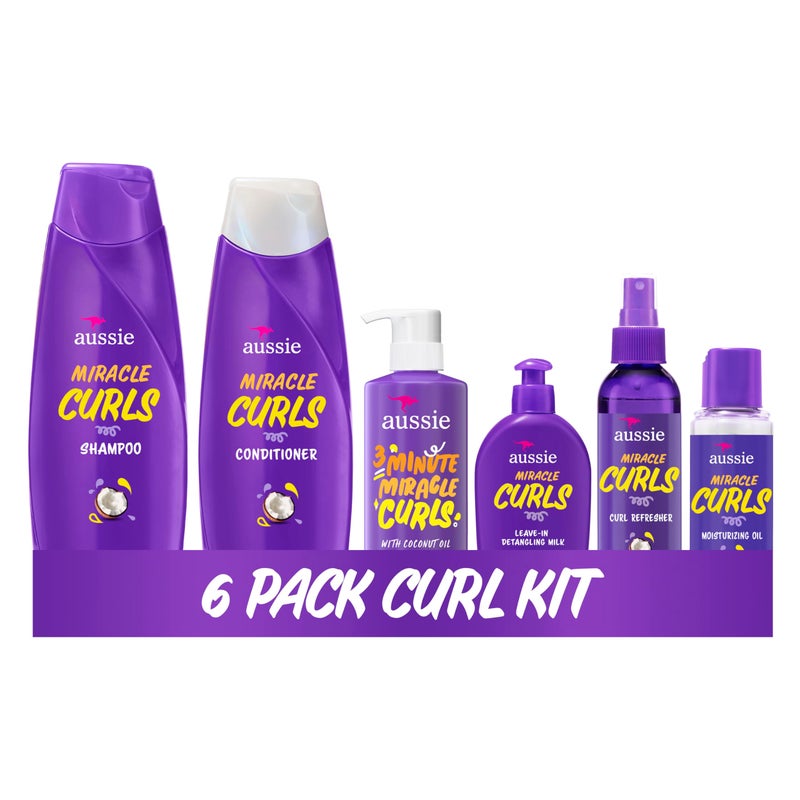 Aussie Miracle Curls: Shampoo, Conditioner, Deep Conditioner, Refresher Gel, Detangling Milk, Oil Treatment 6-Piece Set - Image 1
