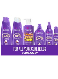 Aussie Aussie Miracle Curls Set: Shampoo, Conditioner, Deep Hydration, Spray Gel, Detangling Milk, and Oil Hair Treatment, Curl Oil, Coconut & Jojoba, Frizz Control, 6 Pieces  - Image 1