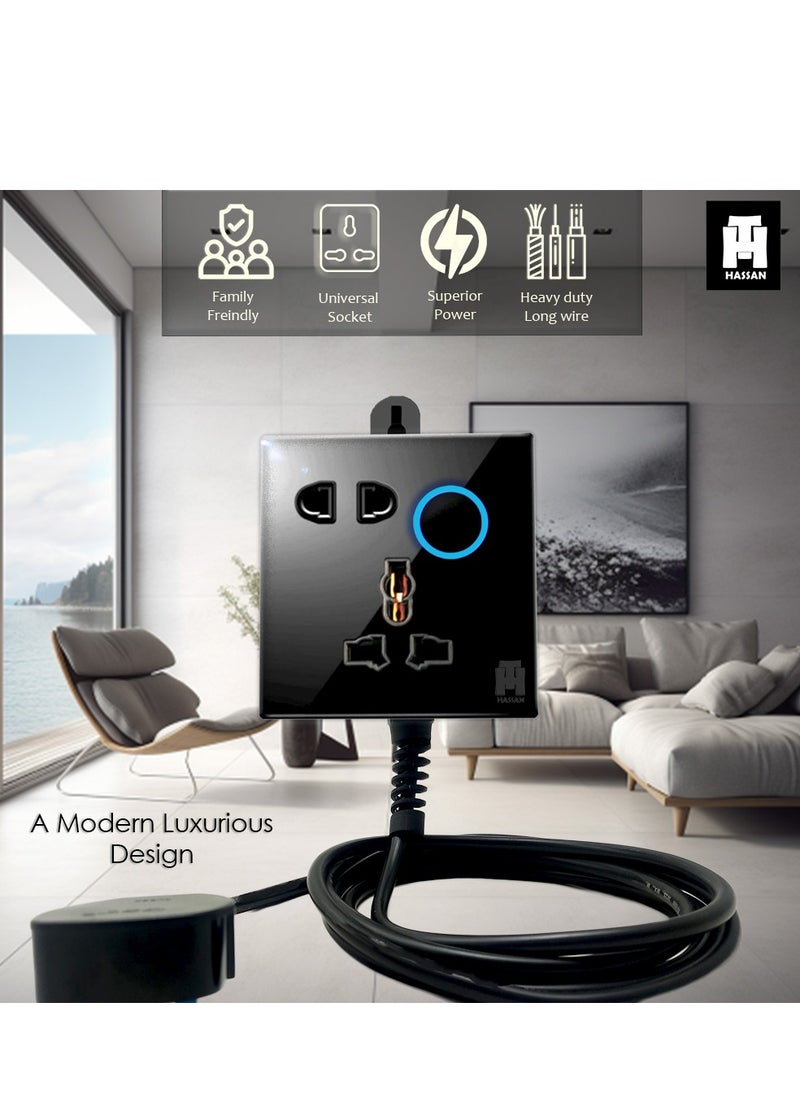 Hassan Single socket neon indicator extension board with premium tempered glass and heavy duty long cord  - Image 4