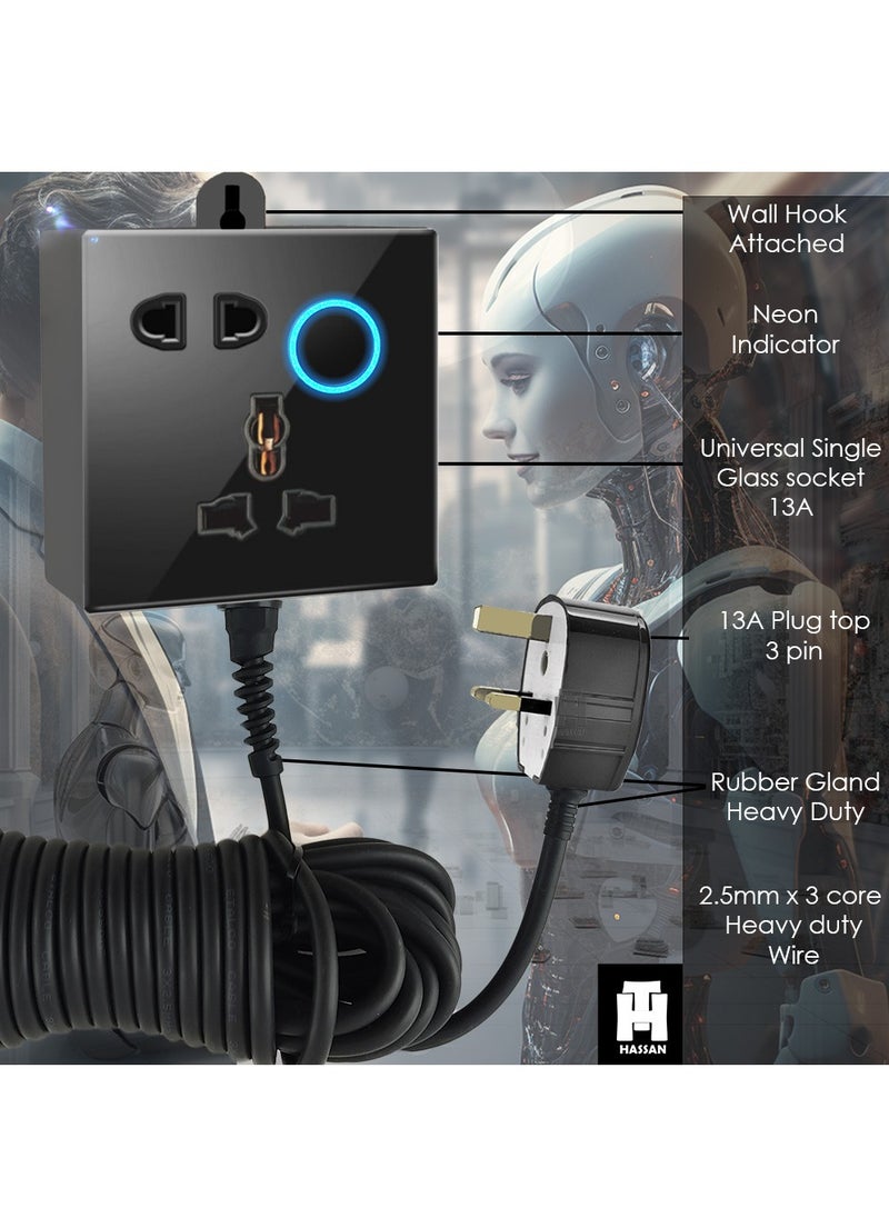 Hassan Single socket neon indicator extension board with premium tempered glass and heavy duty long cord  - Image 3