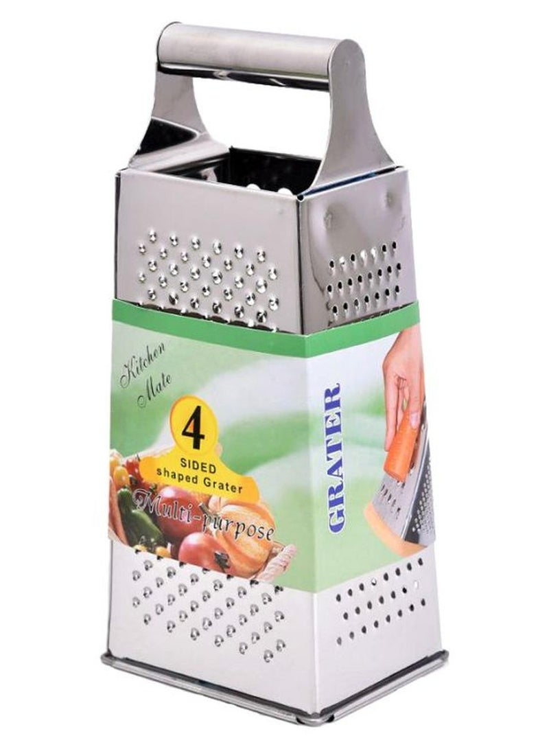 Multi Purpose 4 Sided Silver Grater 23x10cm Kitchen Tool Food Vegetable Fruit Grating for Home Cooking and Everyday Use