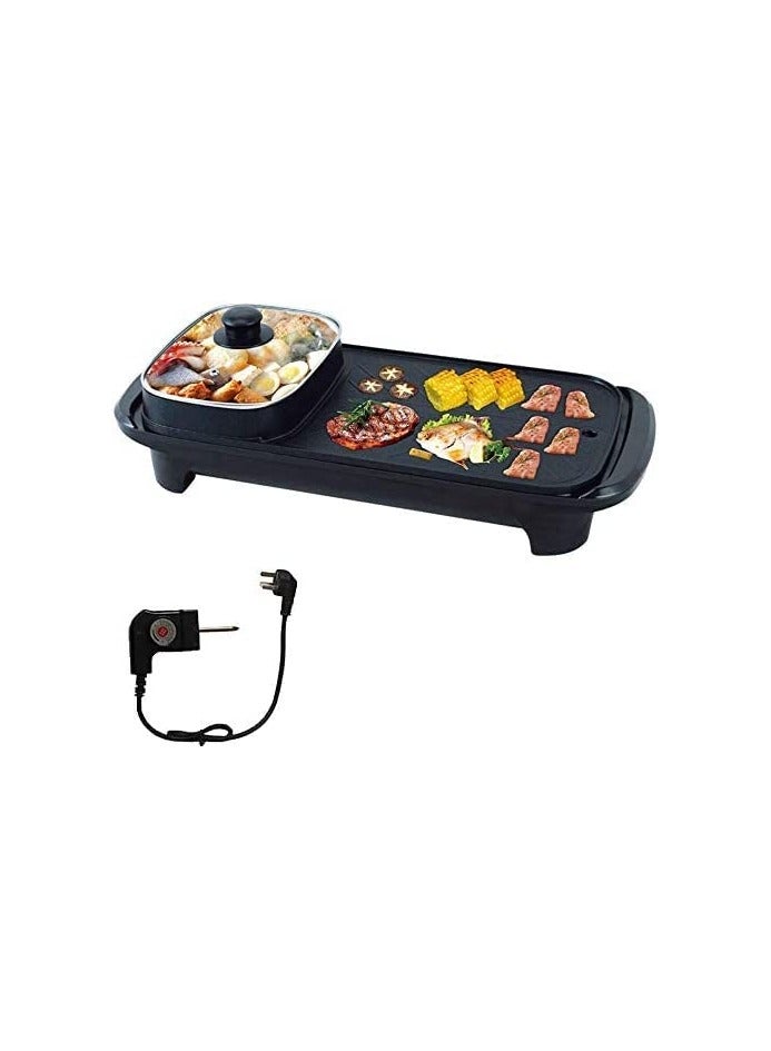 Multifunctional Nonstick Electric BBQ Raclette Hotpot with Dual Grill Pan for Indoor Korean Style Barbecue and Shabu Shabu Cooking Black  - Image 2