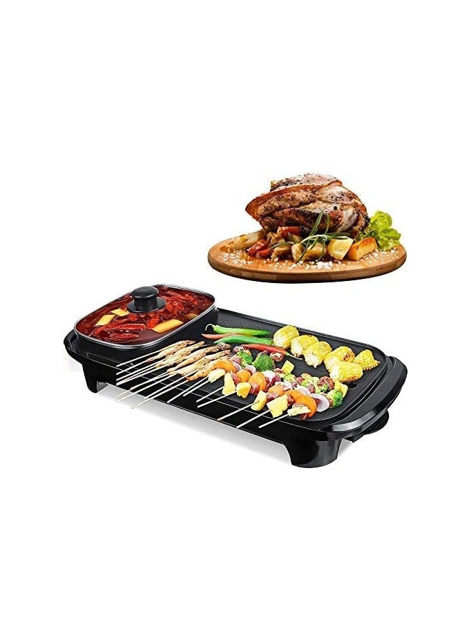 Multifunctional Nonstick Electric BBQ Raclette Hotpot with Dual Grill Pan for Indoor Korean Style Barbecue and Shabu Shabu Cooking Black  - Image 3