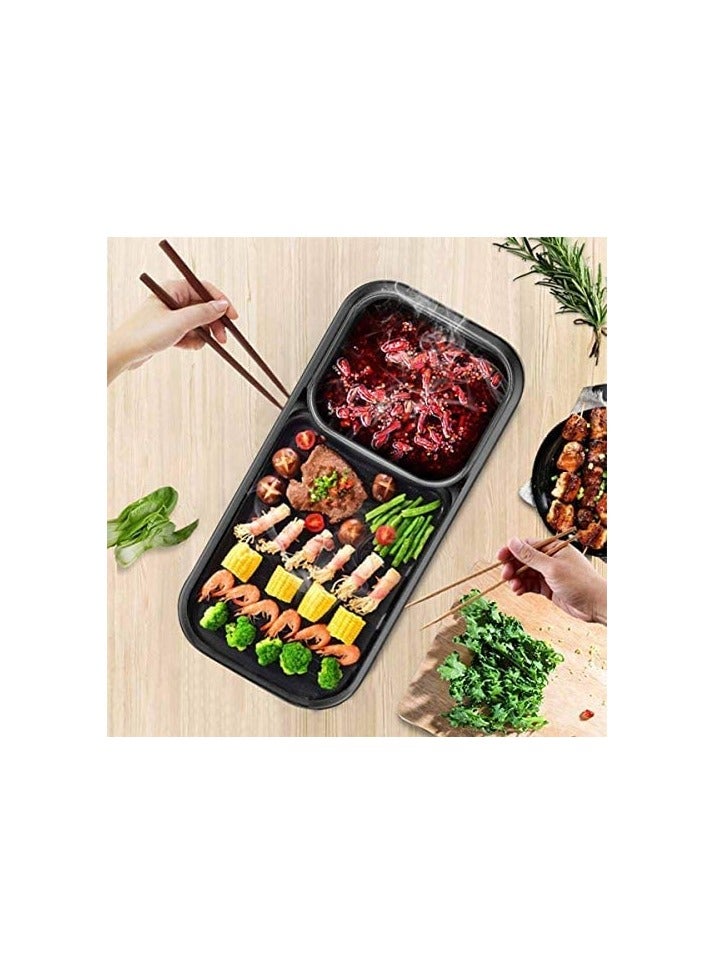 Multifunctional Nonstick Electric BBQ Raclette Hotpot with Dual Grill Pan for Indoor Korean Style Barbecue and Shabu Shabu Cooking Black  - Image 4