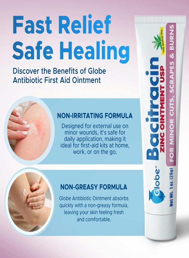 Globe (3 Pack) Bacitracin Zinc Ointment + Aloe 1oz - Maximum Strength Antibiotic for Wound Healing - Topical Medicated Solution for Cuts, Burns, Scrapes - Skin Infection & First Aid Essentials - Image 5