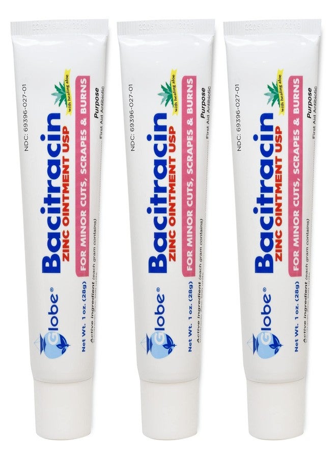 Globe (3 Pack) Bacitracin Zinc Ointment + Aloe 1oz - Maximum Strength Antibiotic for Wound Healing - Topical Medicated Solution for Cuts, Burns, Scrapes - Skin Infection & First Aid Essentials - Image 1