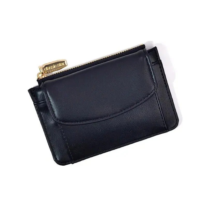 Leather Flip Wallet & Card Holder with Multiple Pockets - Black