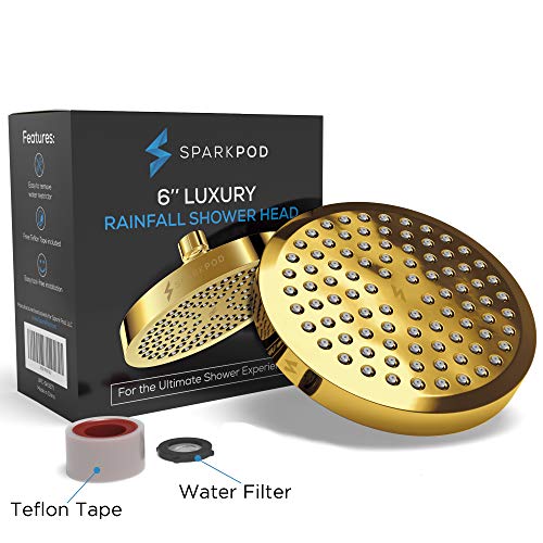 SparkPod Shower Head - High Pressure Rain - Premium Quality Luxury Design - 1-Min Install - Easy Clean Adjustable Replacement for Your Bathroom Shower Heads (Egyptian Gold, 6 Inch Round) - Image 5