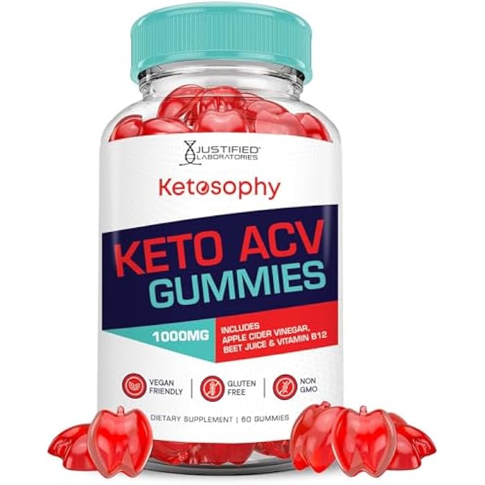 Justified Laboratories Ketosophy Keto ACV Gummies Advanced Formula 1000MG Ketosophy Keto Gummies Apple Cider Vinegar Formulated with Pomegranate Beet Juice Powder B12 Vegan Non GMO 60 Gummys - Image 1