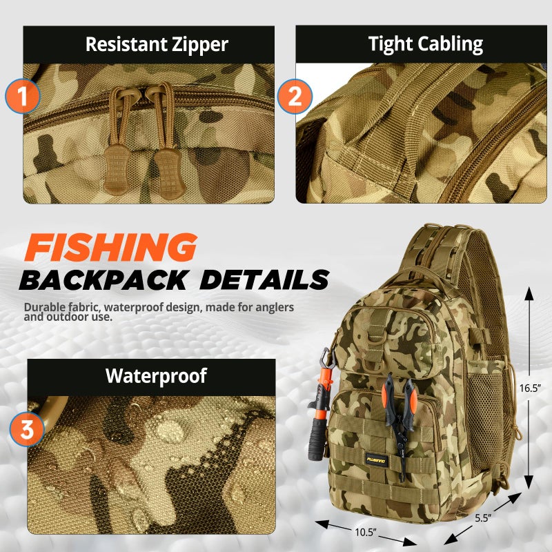 PLUSINNO Fishing Backpack with Fishing Rod and Reel Combos Tackle Boxes, Waterproof Tackle Backpack for Fishing Gear with Rod Holder, Fishing Gifts for Men with Fishing Tool Kit... - Image 4