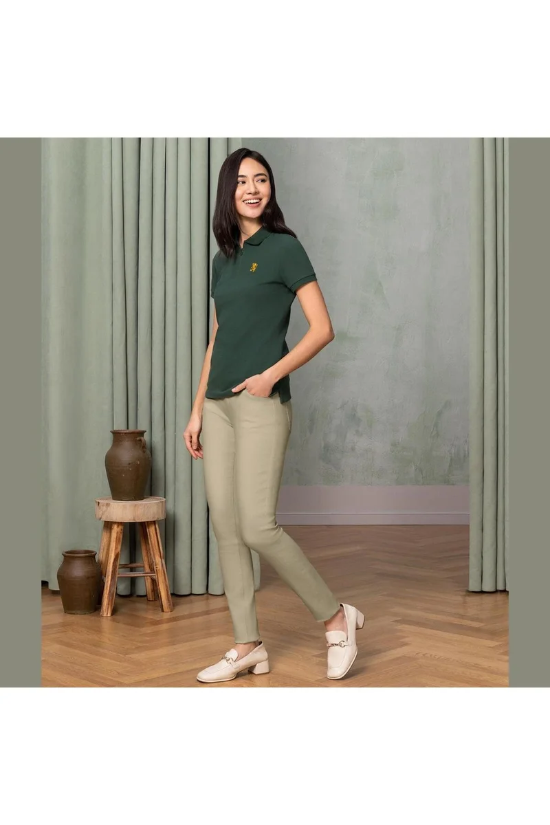 GIORDANO Women's Green Cotton Pique Polo - Slim Fit