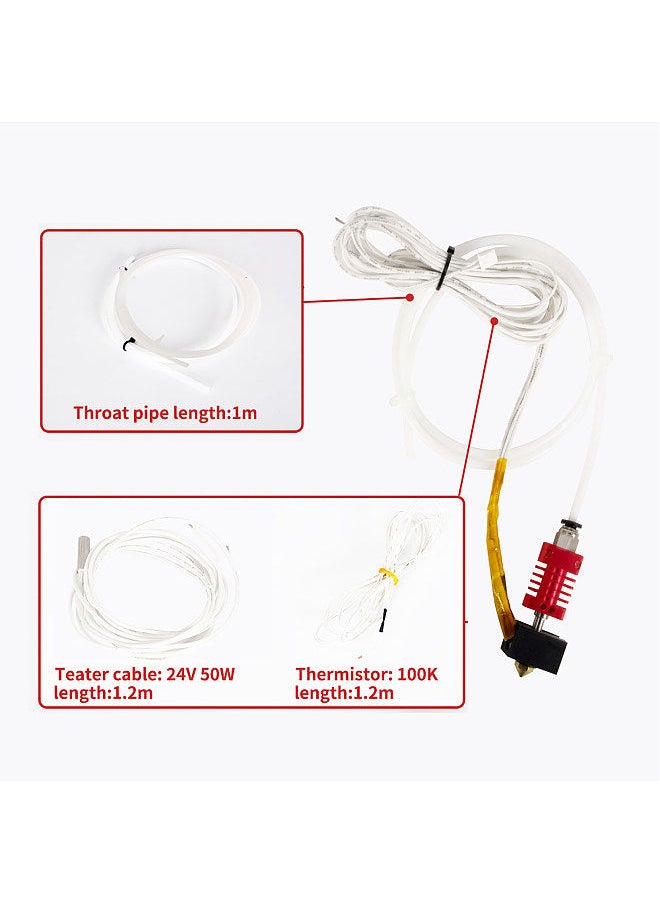Tronxy - 3D Upgrade Parts Assembled MK10 Extruder Hotend Kit with Aluminum Heating Block 0.4mm Nozzle 100K Ohm Thermistor PTFE Tube 24V 50W Compatible with X5SA/X5SAPRO/XY-2PRO 3D Printer - Image 1