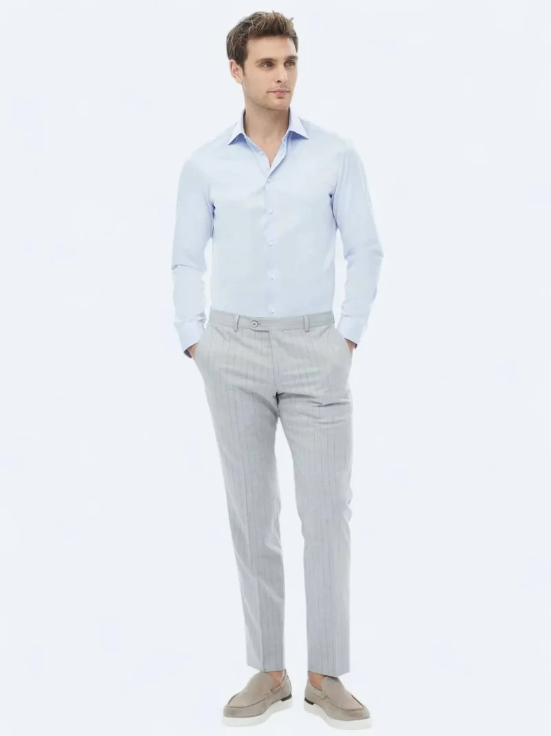 Kip Blue Plain Slim Fit Woven Classic 100% Cotton Shirt