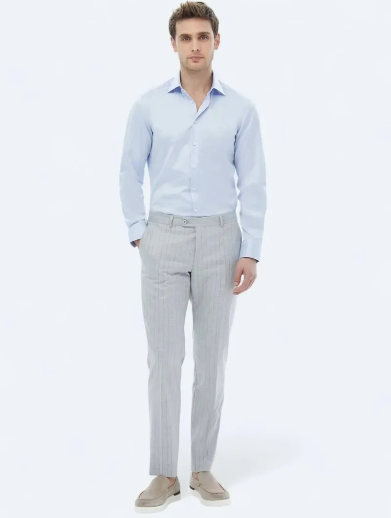 Kip Blue Plain Slim Fit Woven Classic 100% Cotton Shirt