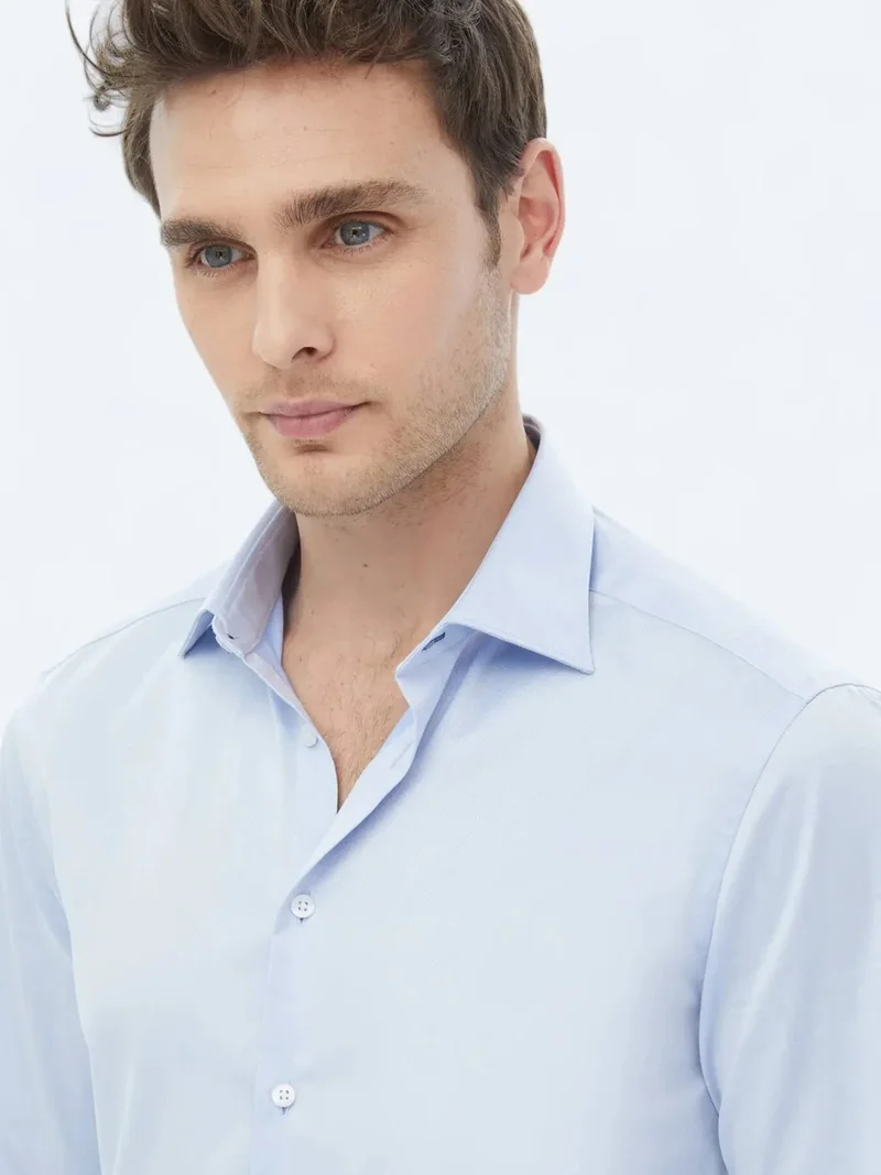 Kip Blue Plain Slim Fit Woven Classic 100% Cotton Shirt
