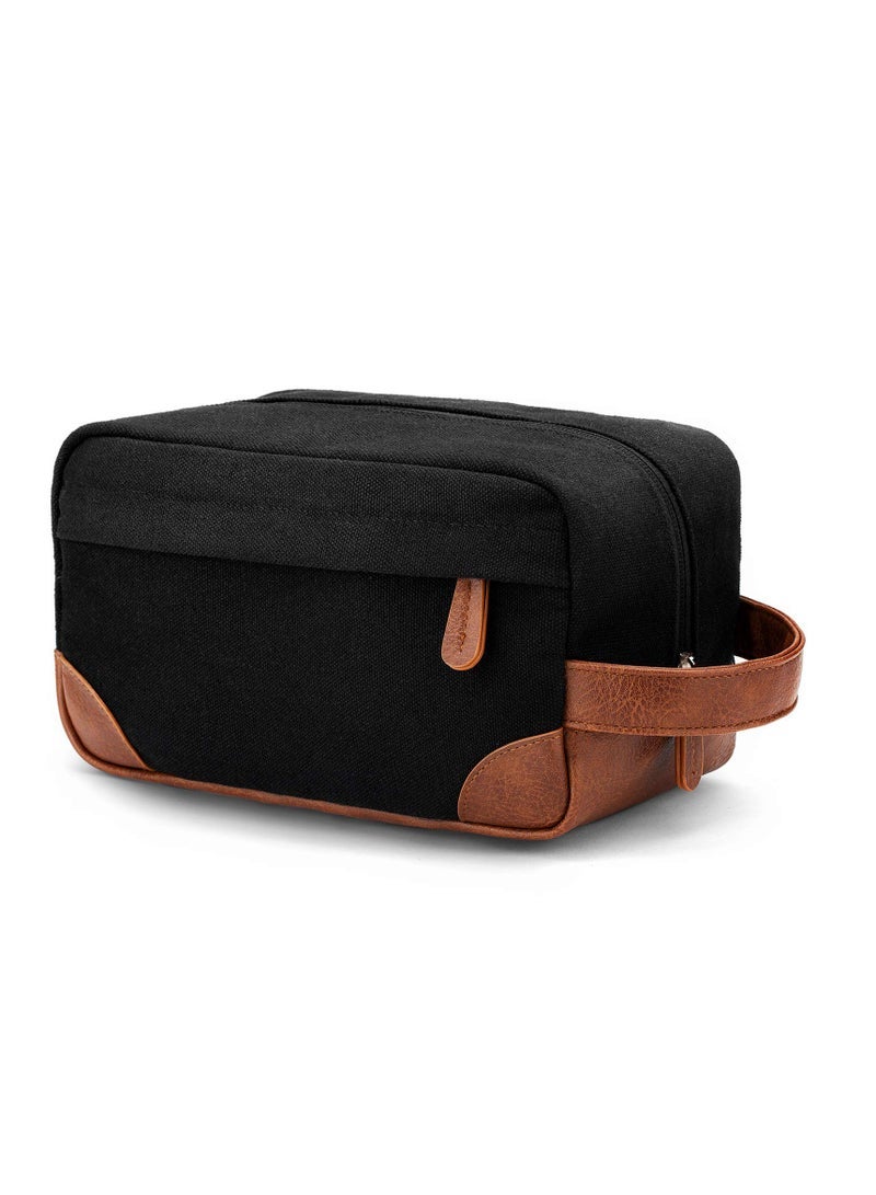 Captaintech Toiletry Bag, Hanging Toiletry Kit for Men, Water Resistant Skincare Bag, Retro Canvas Shaving Bag with Large Capacity, Black - Image 1