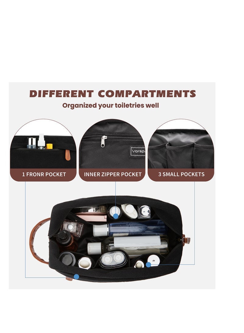 Captaintech Toiletry Bag, Hanging Toiletry Kit for Men, Water Resistant Skincare Bag, Retro Canvas Shaving Bag with Large Capacity, Black - Image 3