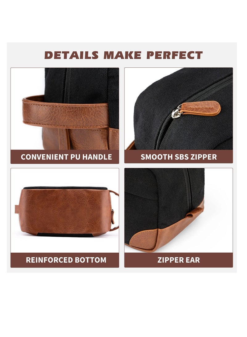 Captaintech Toiletry Bag, Hanging Toiletry Kit for Men, Water Resistant Skincare Bag, Retro Canvas Shaving Bag with Large Capacity, Black - Image 4