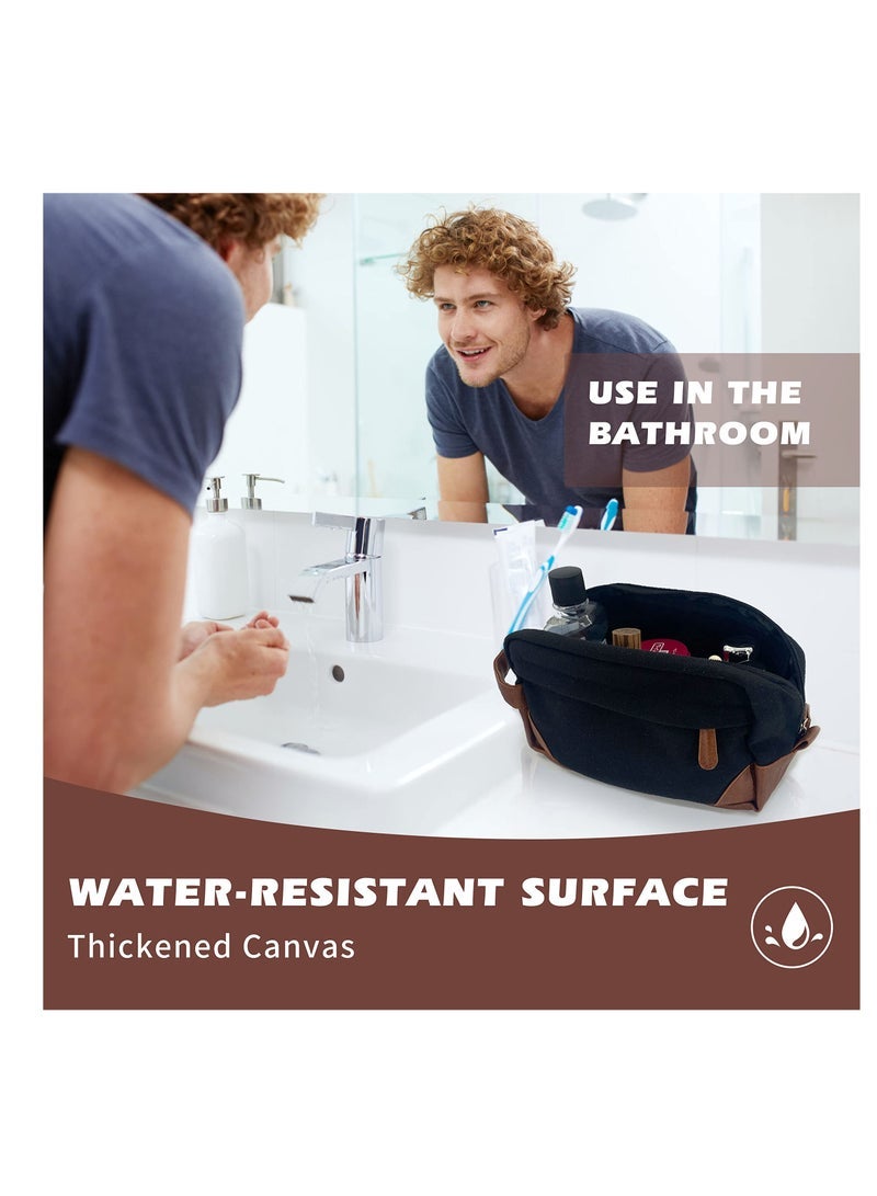 Captaintech Toiletry Bag, Hanging Toiletry Kit for Men, Water Resistant Skincare Bag, Retro Canvas Shaving Bag with Large Capacity, Black - Image 5