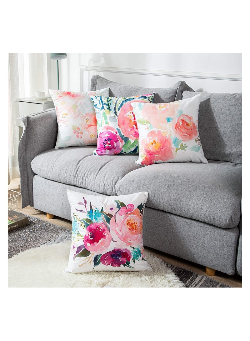 SYOSI Throw Pillow Covers, Set of 4 Peonies Summer Watercolor Floral Throw Pillow Covers Decorative Pillow Cases for Sofa Couch Living Room Outdoor (45 * 45 cm) - Image 5