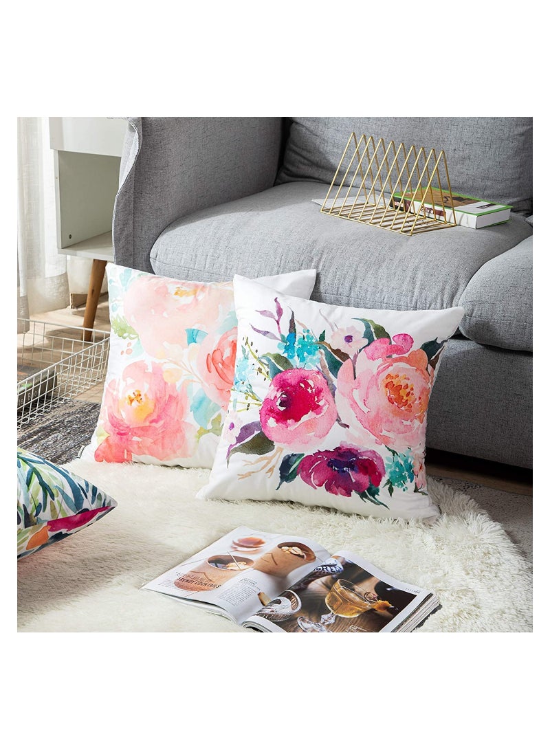SYOSI Throw Pillow Covers, Set of 4 Peonies Summer Watercolor Floral Throw Pillow Covers Decorative Pillow Cases for Sofa Couch Living Room Outdoor (45 * 45 cm) - Image 4