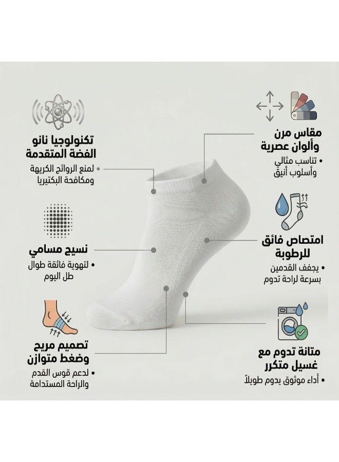 دودوليزا شراب رجالي فاخر من البامبو بتقنية نانو الفضة مضاد للبكتيريا بطول الكاحل أبيض 5 أزواج - Image 4