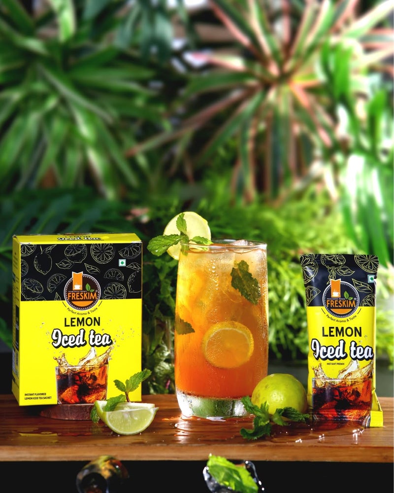FRESKIM Lemon & Peach Ice Tea Premix Combo I Lemon Ice Tea 5 sachet I Peach Ice Tea 5 sachet I Just Add Chilled Water I Summer Drink I Pack of 2 - Image 2