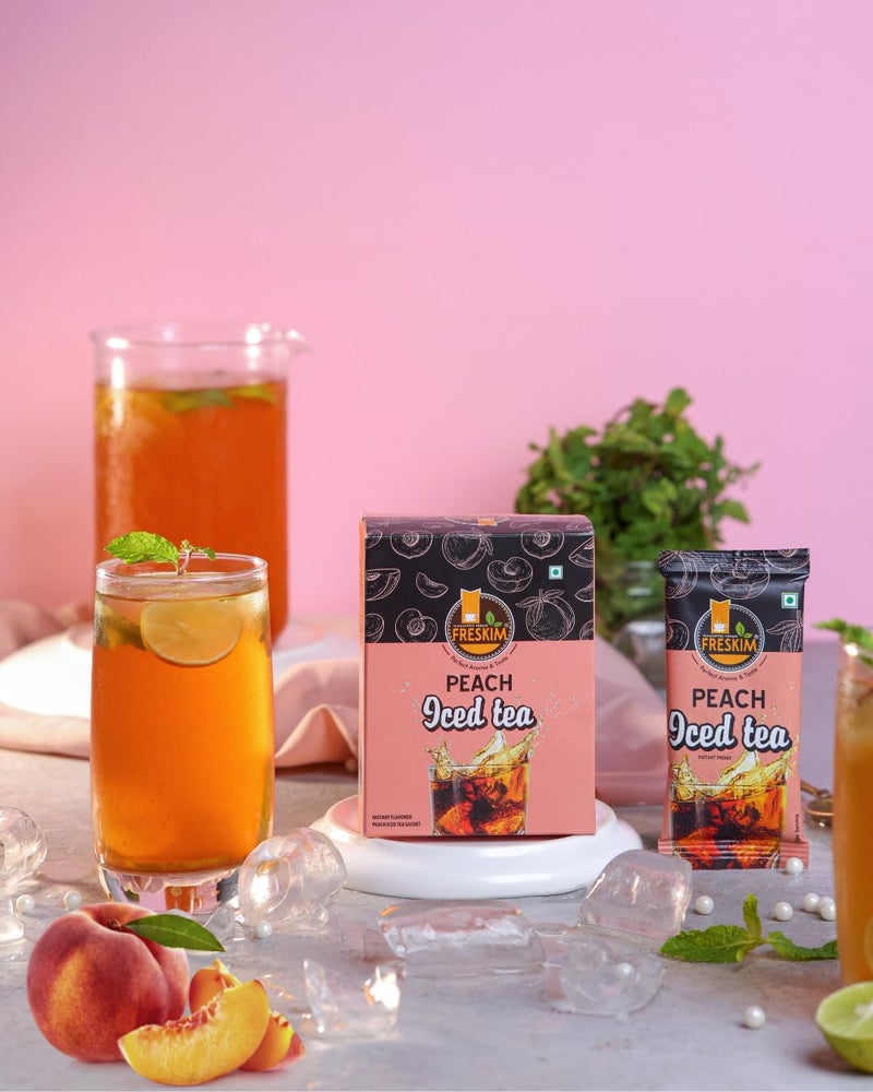 FRESKIM Lemon & Peach Ice Tea Premix Combo I Lemon Ice Tea 5 sachet I Peach Ice Tea 5 sachet I Just Add Chilled Water I Summer Drink I Pack of 2 - Image 3