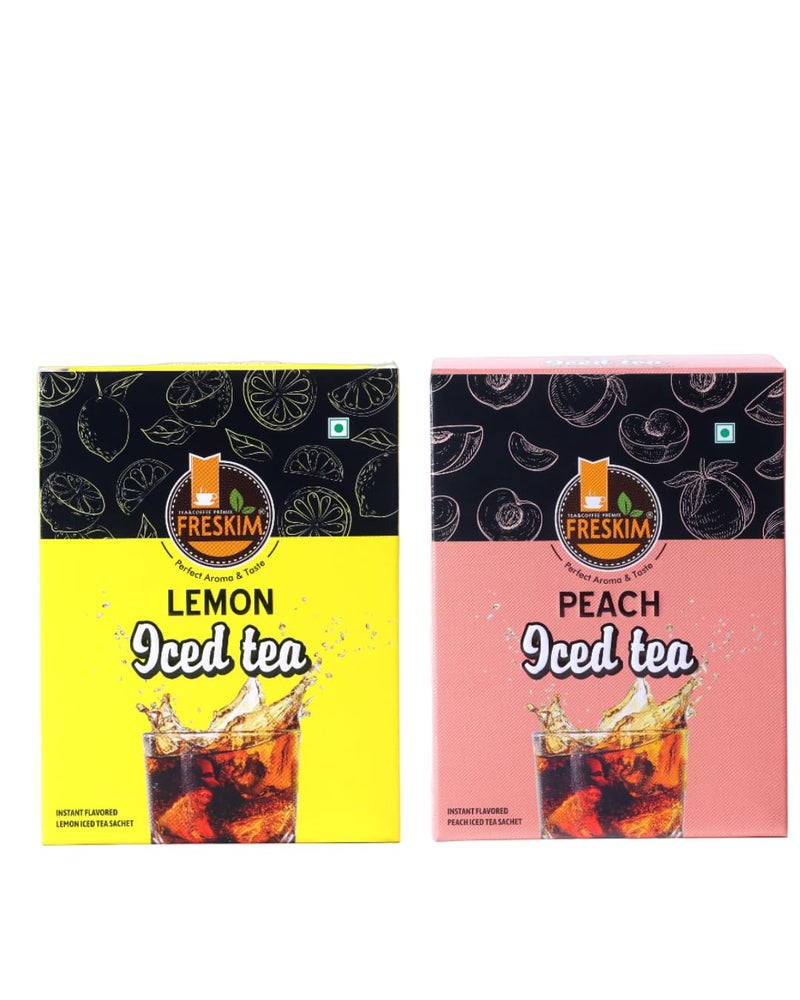 FRESKIM Lemon & Peach Ice Tea Premix Combo I Lemon Ice Tea 5 sachet I Peach Ice Tea 5 sachet I Just Add Chilled Water I Summer Drink I Pack of 2 - Image 1