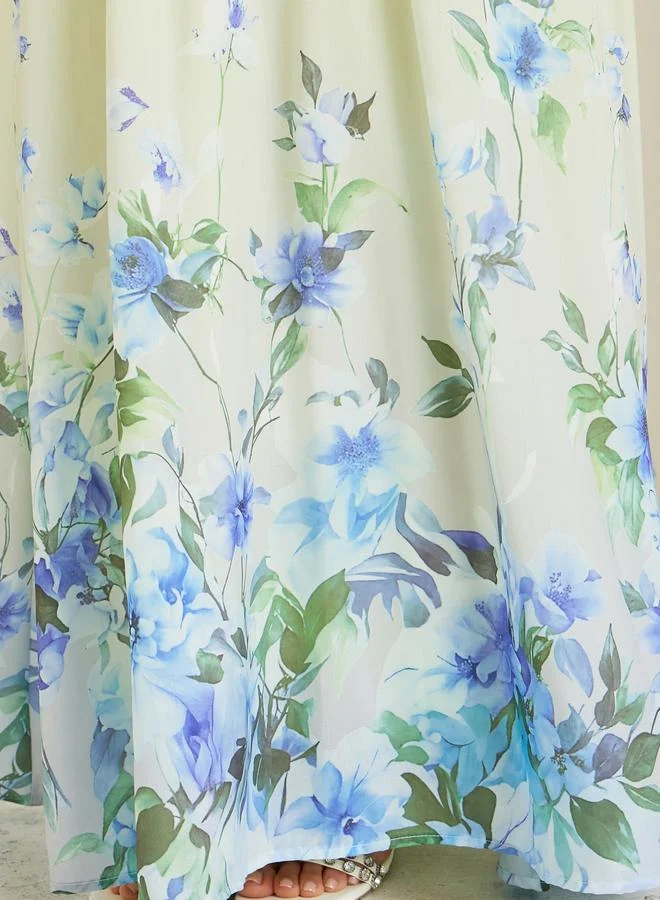 Styli  Yellow Floral Printed Wrap Maxi Dress for Women | Best Price UAE