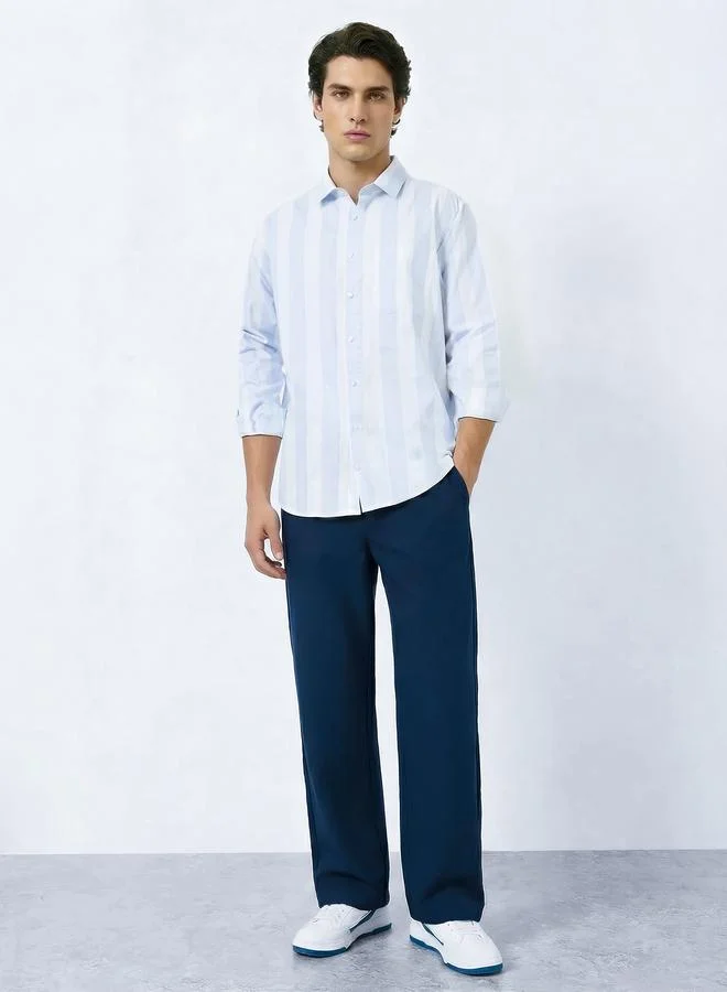 Styli Men Blue Relaxed Fit Cotton Striped Shirt