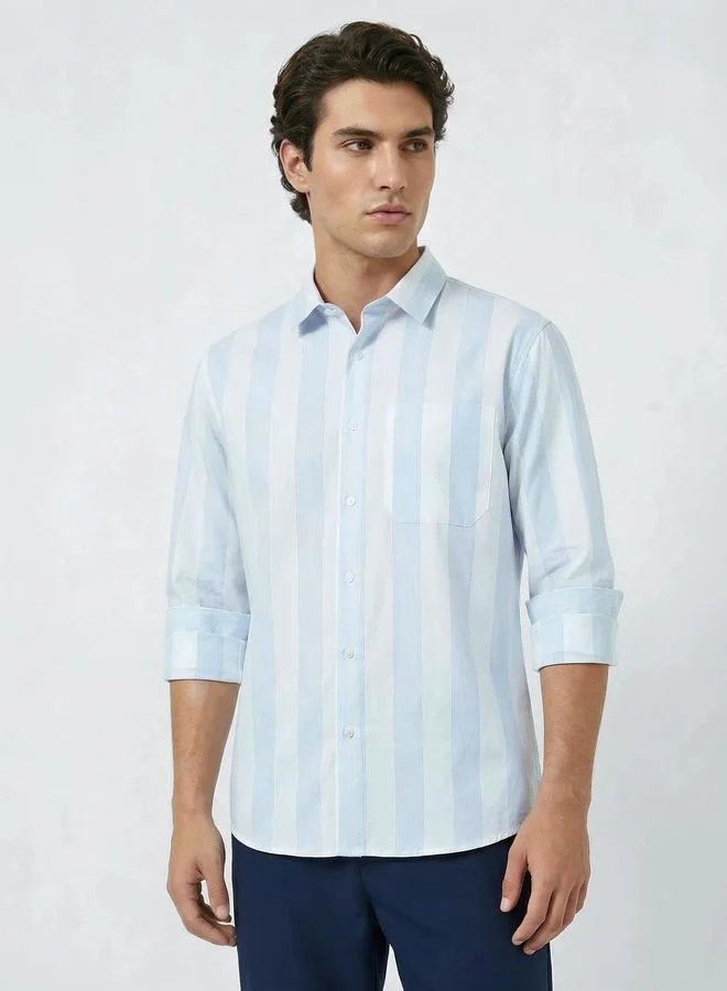 Styli Men Blue Relaxed Fit Cotton Striped Shirt