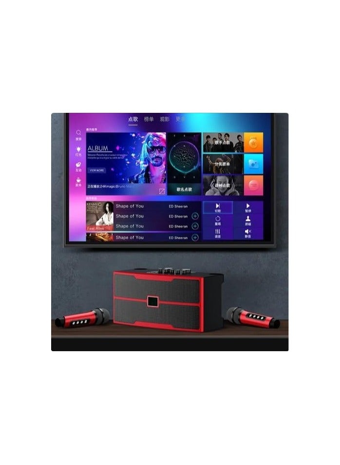 يس YS-201 مجموعة مكبرات صوت KTV ستيريو خارجية كبيرة الحجم بقوة 20 وات مع مكبر صوت BT مزدوج مع 2 ميكروفونات لاسلكية - احمر - Image 2