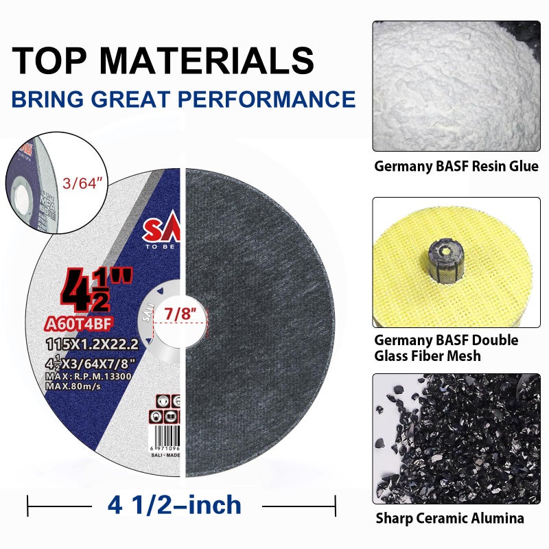 SALI 50 Pack Cut Off Wheel 4 1/2 Inch Cutting Wheels 4-1/2" x 3/64" x 7/8" for Metal & Stainless Steel, Angle Grinder Cutting Wheel,Cutting Discs with Aggressive Cutting - Image 2