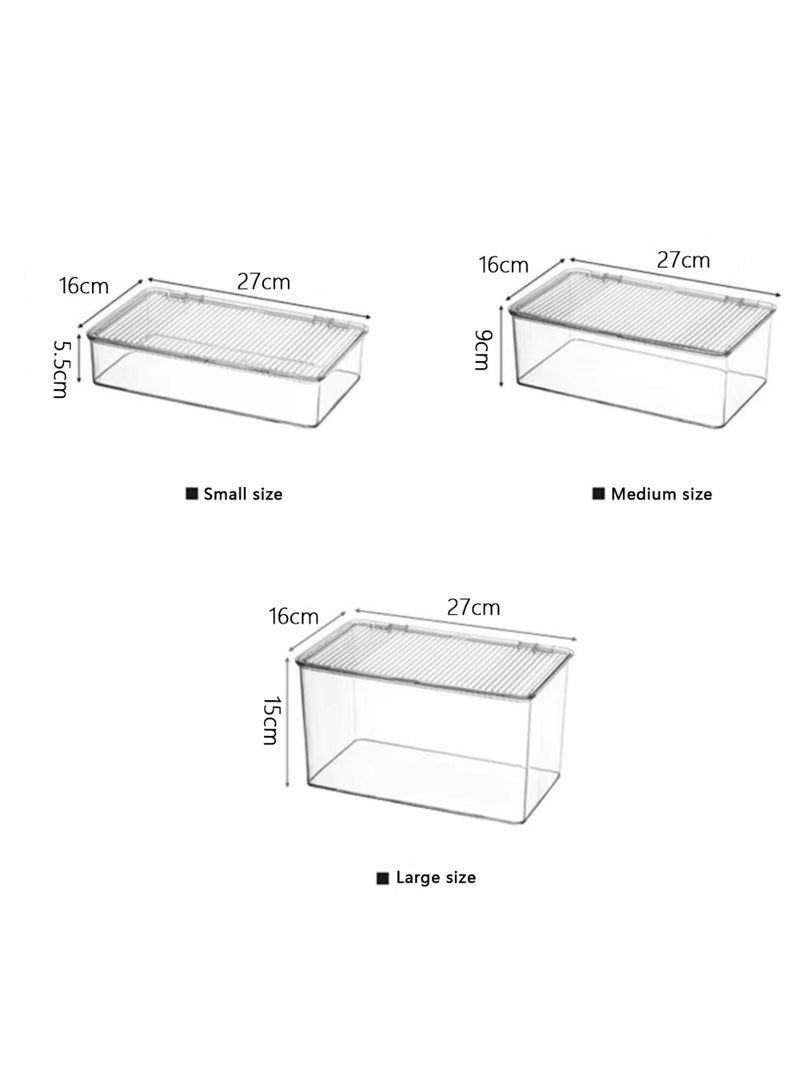 TDAO 3 Pack - Large + Medium +Small - Clear Stackable Storage Bins Boxes with Hinged Lids. Transparent Plastic Organizer Containers for Food and Coffee/Tea Cups, Clear Makeup Organizer Box, Cosmetic Case Suitable for Organizing and Storing Food in Homes, Offices, Schools, Refrigerators, Bathrooms, Kitchens, and Pantries. Stackable, Suitable for Freezing and Refrigeration, BPA-Free, Food-Safe, Clear - Image 2