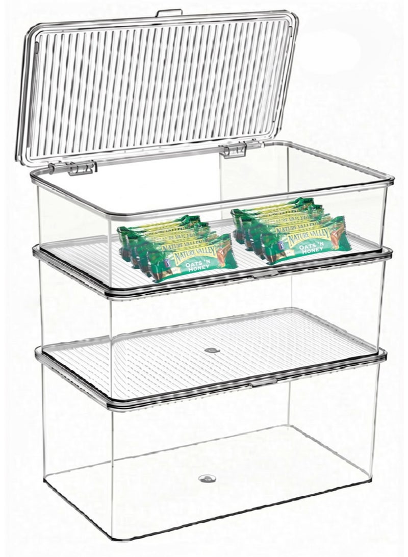 TDAO 3 Pack - Large + Medium +Small - Clear Stackable Storage Bins Boxes with Hinged Lids. Transparent Plastic Organizer Containers for Food and Coffee/Tea Cups, Clear Makeup Organizer Box, Cosmetic Case Suitable for Organizing and Storing Food in Homes, Offices, Schools, Refrigerators, Bathrooms, Kitchens, and Pantries. Stackable, Suitable for Freezing and Refrigeration, BPA-Free, Food-Safe, Clear - Image 1
