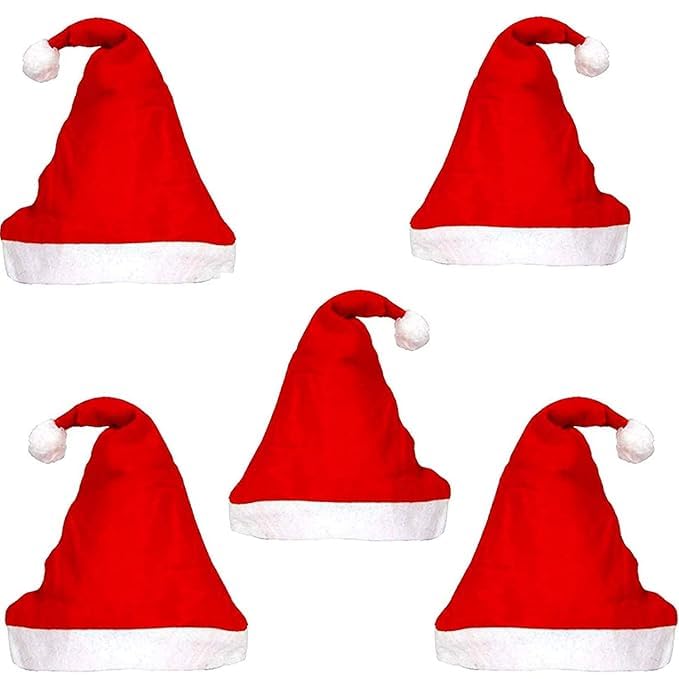 Little More LITTLEMORE Christmas Caps | Santa Caps | santa claus caps for adults or kids | Merry Christmas Hat Cap for Christmas | Christmas Decorations Items (Pack od 5) - Image 1