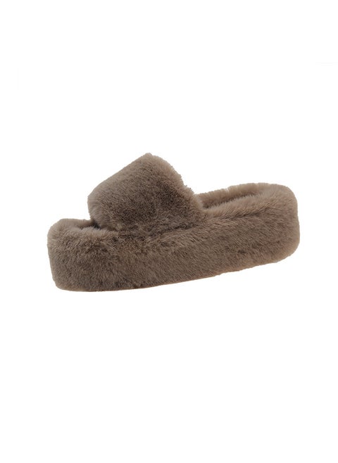 2024 Autumn/Winter New Womens Plush Slippers Thick Sole Outer Wear One-Row Home Use Cotton Slippers Export Version khaki