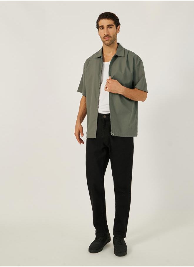 Styli Boxy Fit Linen Blend Zipped Shirt  - Image 3