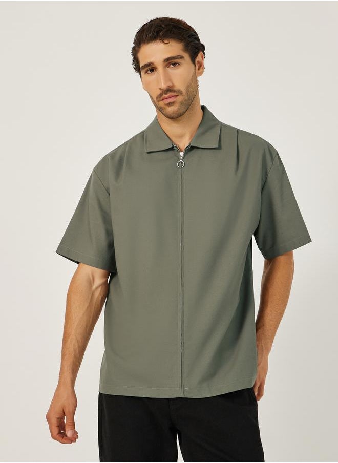 Styli Boxy Fit Linen Blend Zipped Shirt  - Image 2